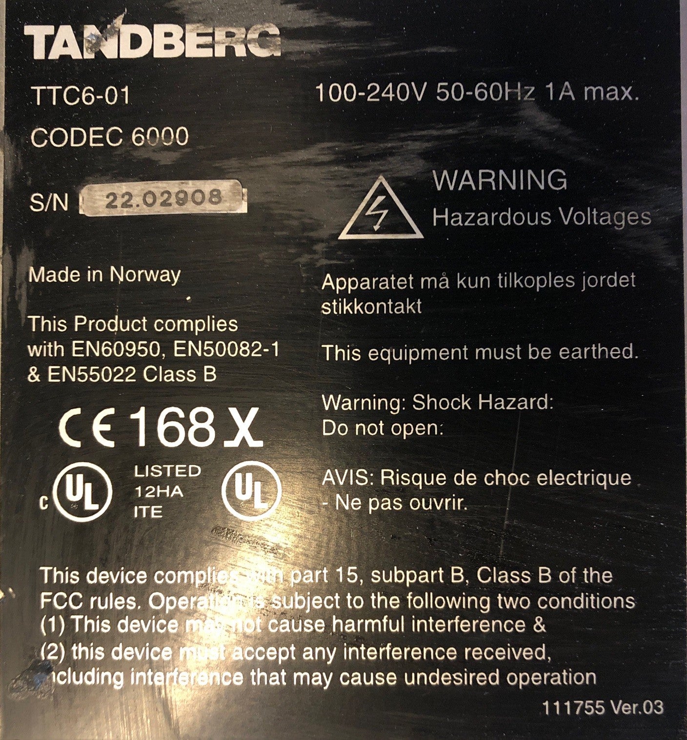 Tandberg TTC6-01 Codec 6000 Multisite System Video Conference