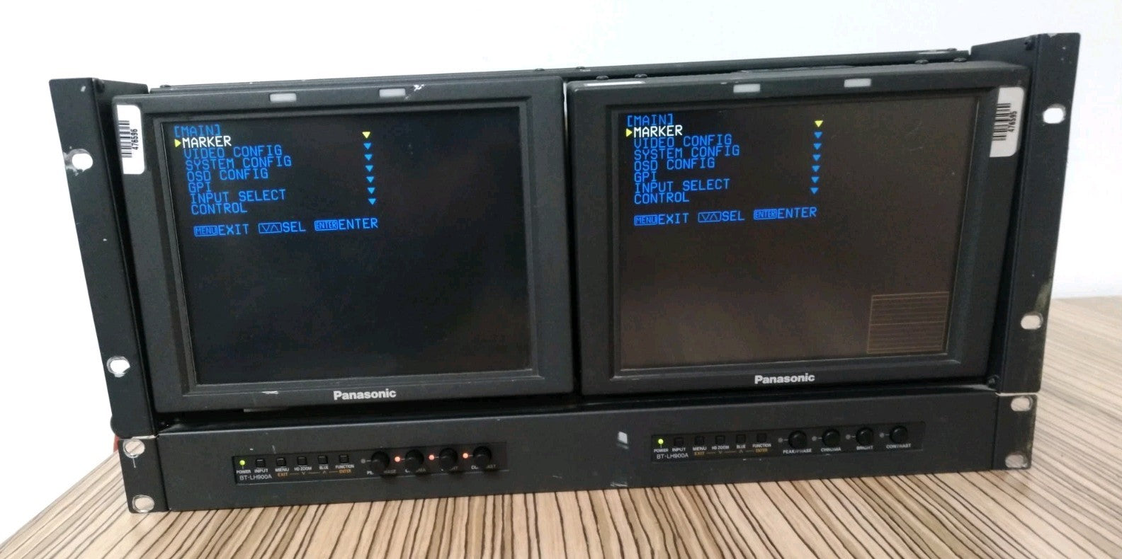 Dual Panasonic BT-LH900AP Monitor with Anton Bauer battery terminal, Rackmount